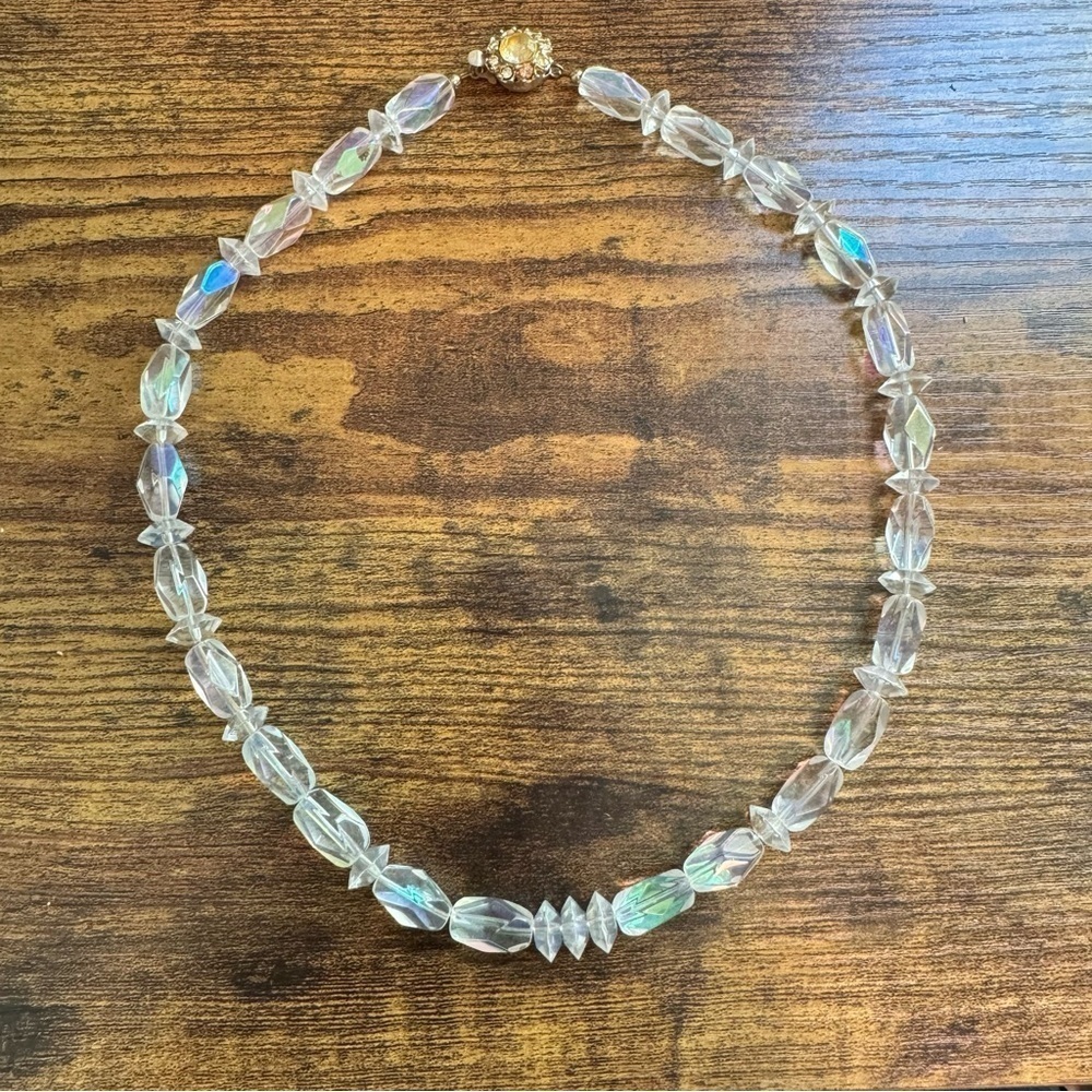 Vintage Aurora Borealis Faceted‎ Clear Beaded Choker Necklace